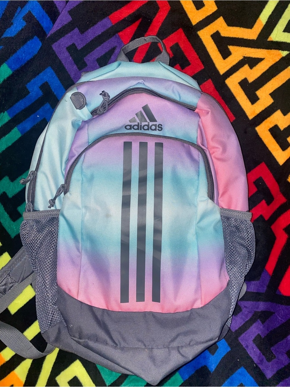 Adidas Pink and Light Blue Gradient Backpack with Grey Accents
